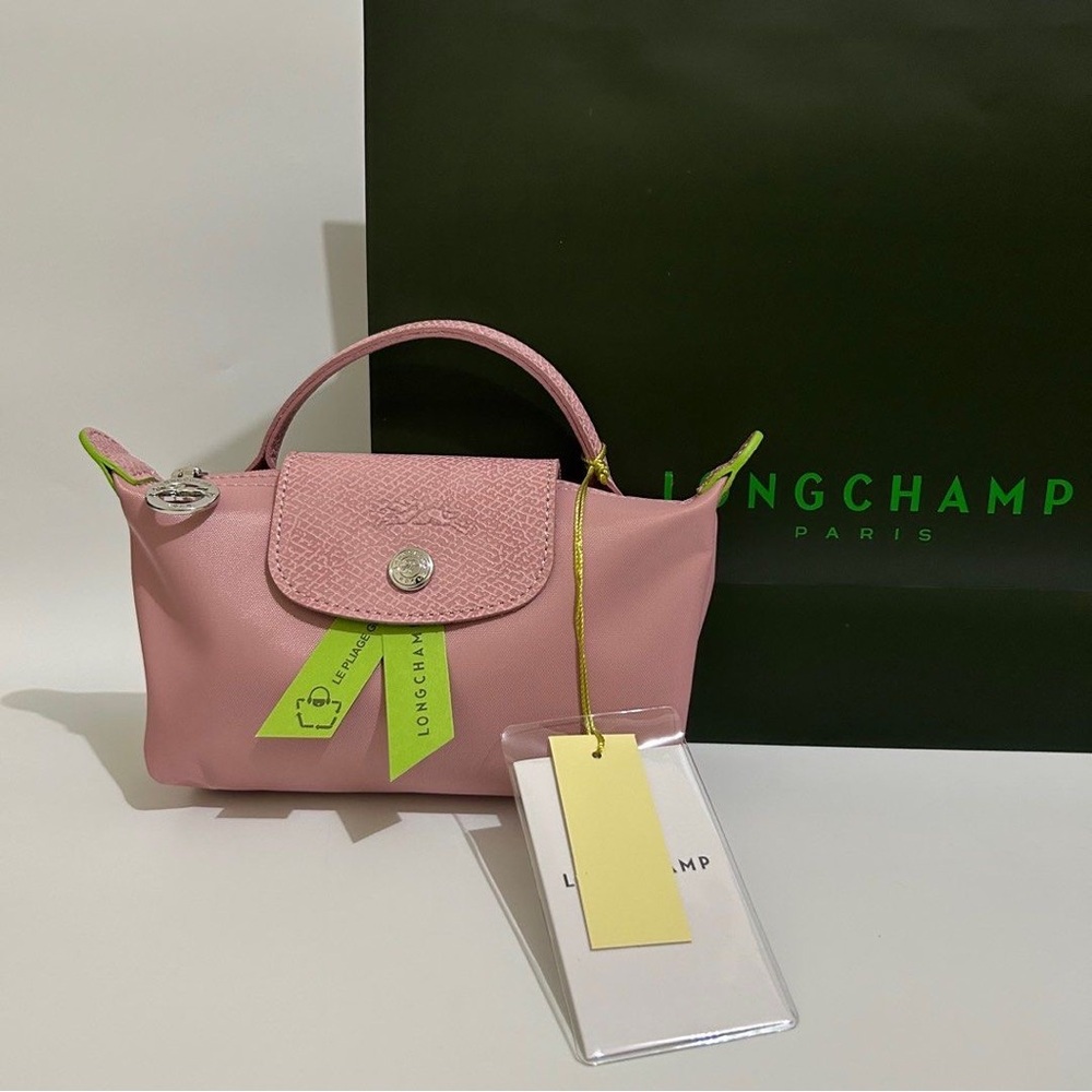 Unused Petal Pink Longchamp Green Series Mini Handbag Pouch Makeup XS